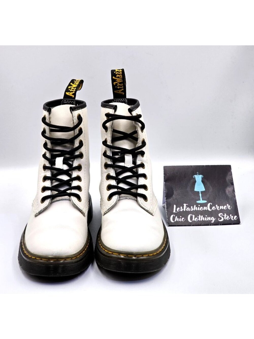 Dr. Martens Women's White Leather Zavala Lace-Up Combat Boots Size 6 2347 - Picture 10 of 16